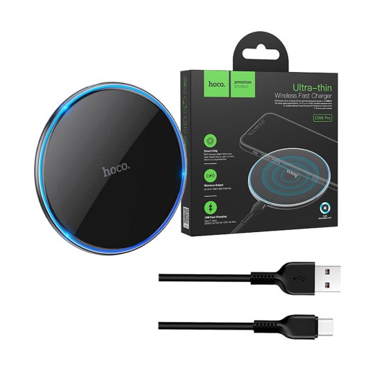 Cargador Rápido Inalámbrico Ultrafino Hoco CW6 Pro Easy 15W Negro Cargador Rápido Inalámbrico Ultrafino Hoco CW6 Pro Easy 15W Negro